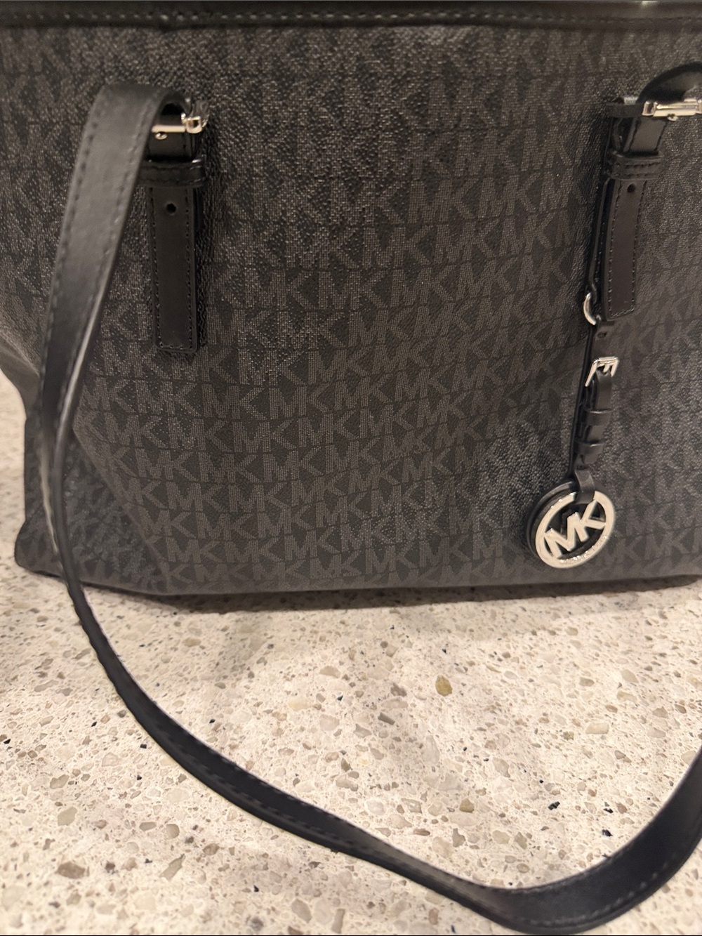 Michael Kors Charcoal/Black Signature MK Tote with Logo Charm - Picture 5 of 6